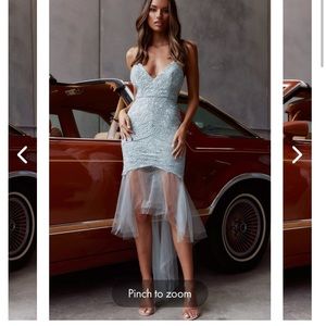 Selfie leslie mon amour lace detail tulle mesh hem dress sage